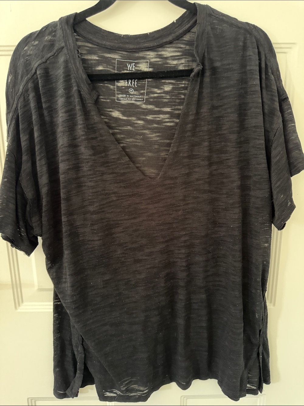 We The Free Black Slub V-Neck Short Sleeve Tee